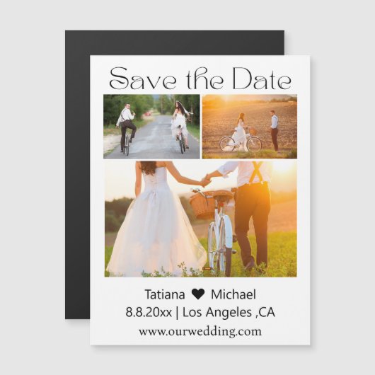 minimale 3 foto collage save the date magneet (Voorkant / Achterkant)