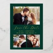 Minimale 3-foto Emerald Green Gold Save the Date Folie Uitnodiging (Voorkant)