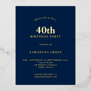 Minimale 40e marinedagnatie Blauwe Glam Folie Uitnodiging Briefkaart