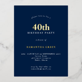 Minimale 40e marinedagnatie Blauwe Glam Folie Uitnodiging Briefkaart