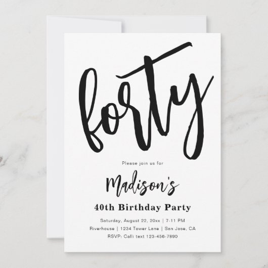 Minimale 40e verjaardag Uitnodigingen | 40e (Voorkant)