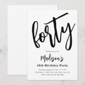 Minimale 40e verjaardag Uitnodigingen | 40e (Voorkant / Achterkant)