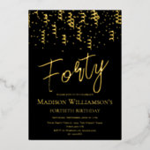 Minimale 40e verjaardag van zwart en goud F Folie Uitnodiging (Voorkant)