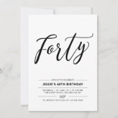 Minimale 40e verjaardag van zwart-wit-veertig kaart (Voorkant)