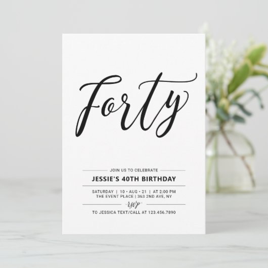 Minimale 40e verjaardag van zwart-wit-veertig kaart (Staand voorkant)