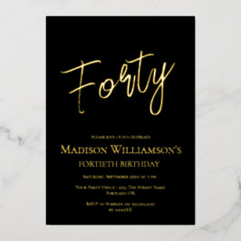 Minimale 40e verjaardag voor zwart en goud folie uitnodiging