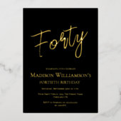 Minimale 40e verjaardag voor zwart en goud folie uitnodiging (Voorkant)