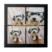 Minimale 4 foto-collage - Zwart - Gouden scripttek Tegeltje (Voorkant)