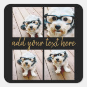 Minimale 4 foto-collage - Zwart - Gouden scripttek Vierkante Sticker (Voorkant)