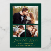 Minimale 4-foto Emerald Green Gold Save the Date Folie Uitnodiging (Voorkant)