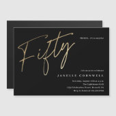 Minimale 50e verjaardag zwart Script Gold Magnetische Uitnodiging (Voorkant / Achterkant)