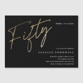 Minimale 50e verjaardag zwart Script Gold Magnetische Uitnodiging (Voorkant)
