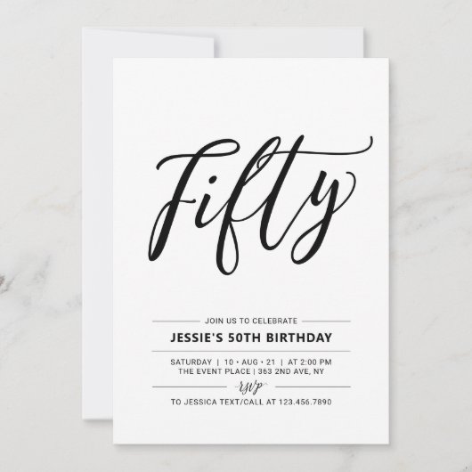 Minimale 50e verjaardag zwart-wit kaart (Voorkant)