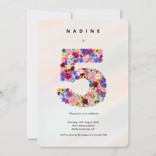 Minimale 5e verjaardag uitnodiging Elegante chique (Voorkant)