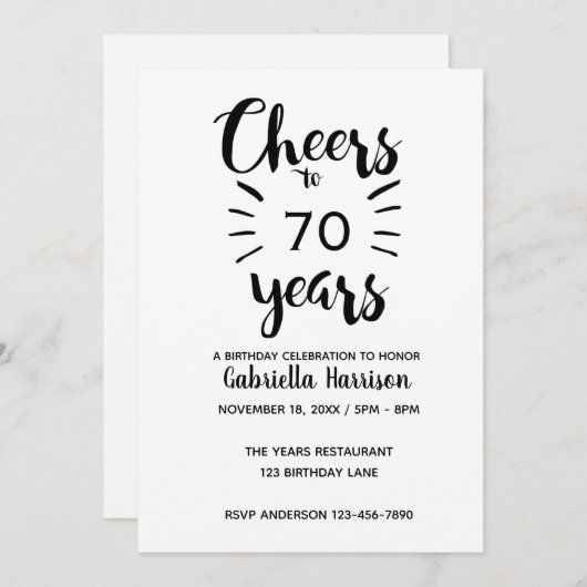 Minimale 70e verjaardag kaart (Voorkant / Achterkant)