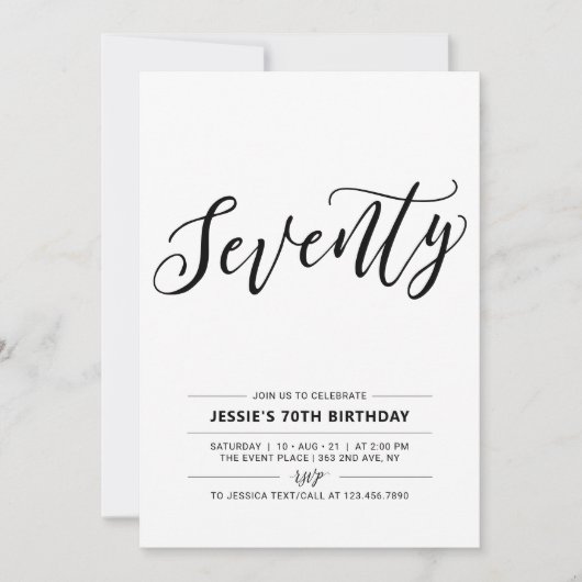 Minimale 70e verjaardag zwart-wit 70 kaart (Voorkant)