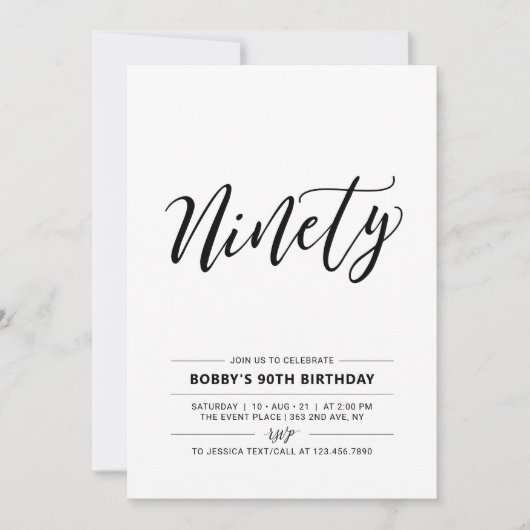 Minimale 90e verjaardag zwarte & witte negentigste kaart (Voorkant)