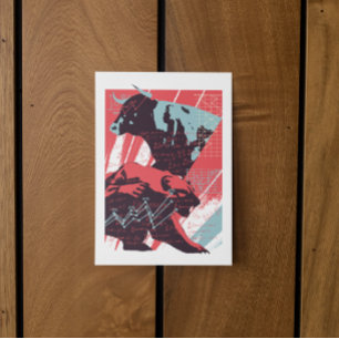 Minimale aandelenmarkt stier beer grafiek briefkaart