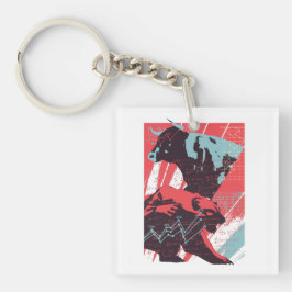 Minimale aandelenmarkt stier beer grafiek sleutelhanger