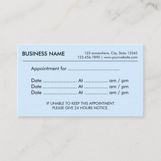 Minimale aanduiding voor babyblauw afsprakenkaartje (Voorkant)