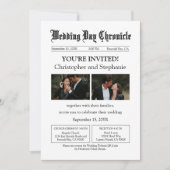 Minimale Aangepaste 2 Foto QR Code Krant bruiloft Kaart (Voorkant)