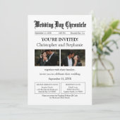 Minimale Aangepaste 2 Foto QR Code Krant bruiloft Kaart (Staand voorkant)