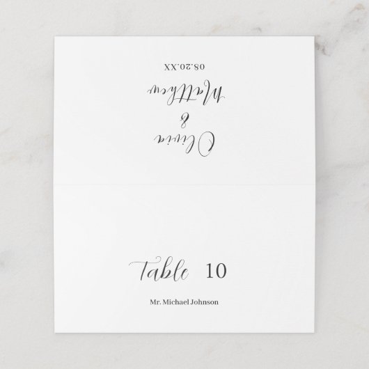 Minimale aangepaste gastennaam White Wedding Plaatskaartje (Buitenkant ongevouwen)