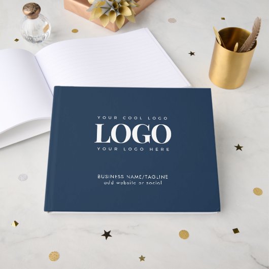 Minimale aangepaste Logo voor Navy Blue Business C Gastenboek (Voorkant open)