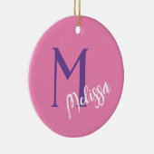 Minimale aangepaste Monogram Kerst Ornament – Roze (Rechts)