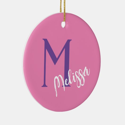 Minimale aangepaste Monogram Kerst Ornament – Roze (Rechts)