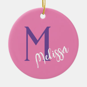 Minimale aangepaste Monogram Kerst Ornament – Roze