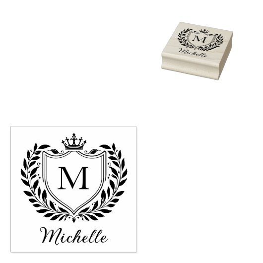 Minimale Aangepaste Monogram Naam Koninklijk Wapen Rubberstempel (Gestempeld)