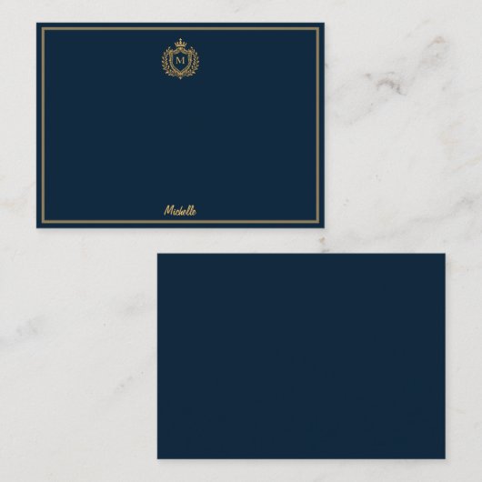 Minimale Aangepaste Monogram Naam Royal Crest Embl Notitiekaartje (Voorkant / Achterkant)