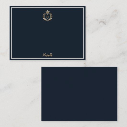 Minimale Aangepaste Monogram Naam Royal Crest Embl Notitiekaartje (Voorkant / Achterkant)