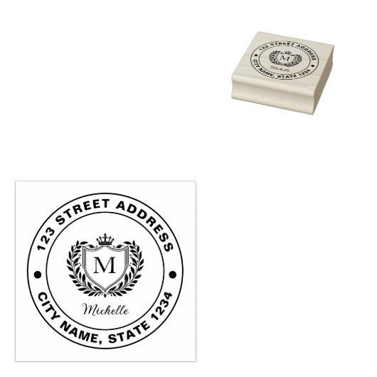 Minimale aangepaste monogramnaam Koninklijke Crest Rubberstempel (Gestempeld)
