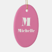 Minimale Aangepaste Naam Initiaal Effen Kleur Roze Keramisch Ornament (Rechts)