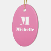 Minimale Aangepaste Naam Initiaal Effen Kleur Roze Keramisch Ornament (Links)