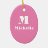 Minimale Aangepaste Naam Initiaal Effen Kleur Roze Keramisch Ornament (Achterkant)