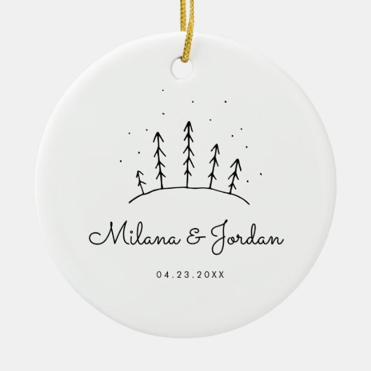 Minimale aangepaste naamnamen Datum Moderne Foto C Keramisch Ornament (Voorkant)