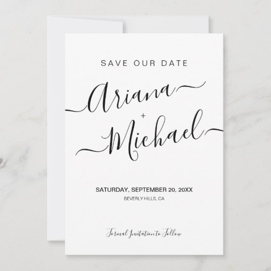 Minimale Aangepaste Script Namen foto Bruiloft web Save The Date (Voorkant)