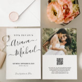 Minimale Aangepaste Script Namen foto Bruiloft web Save The Date