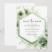 Minimale aangepaste typografie Sage Green Wedding Save The Date (Voorkant / Achterkant)