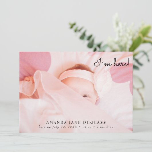 Minimale aankondiging geboorte van moderne fotocol (Staand voorkant)