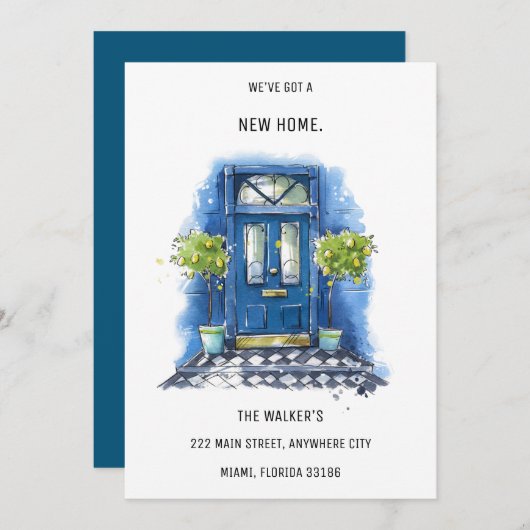 Minimale aankondiging van de blauwe deur van het H (Voorkant / Achterkant)