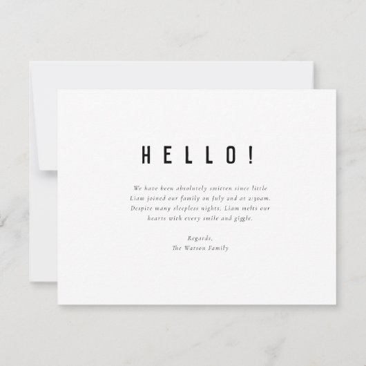 Minimale aankondiging van de geboorte van Baby (Achterkant)