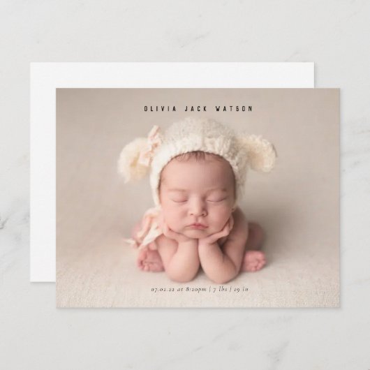 Minimale aankondiging van de geboorte van Baby (Voorkant / Achterkant)