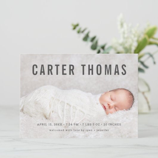 Minimale aankondiging van de geboorte van de Bekle (Staand voorkant)