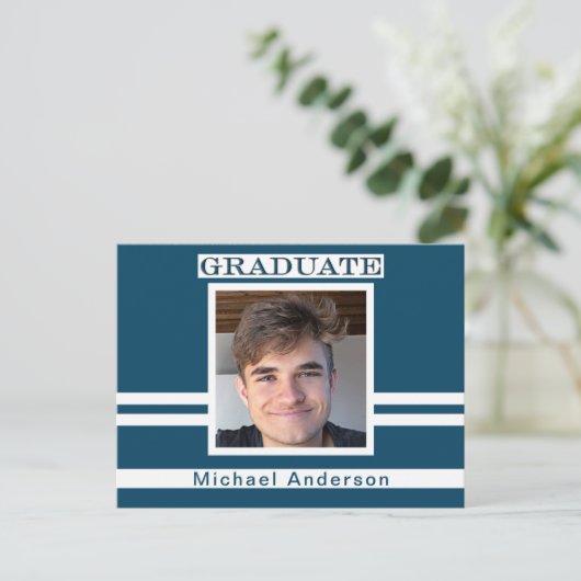 Minimale aankondiging van de marineblauwe Afstuder Briefkaart (Staand voorkant)