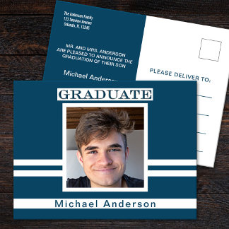 Minimale aankondiging van de marineblauwe Afstuder Briefkaart