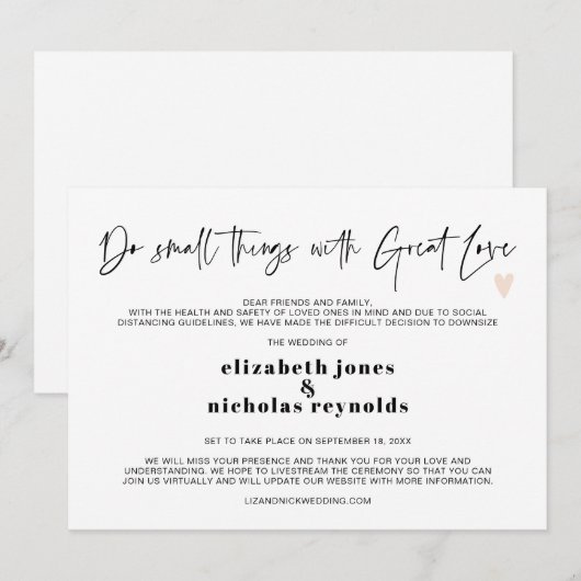 Minimale aankondiging van het kleinste Micro Weddi (Voorkant / Achterkant)